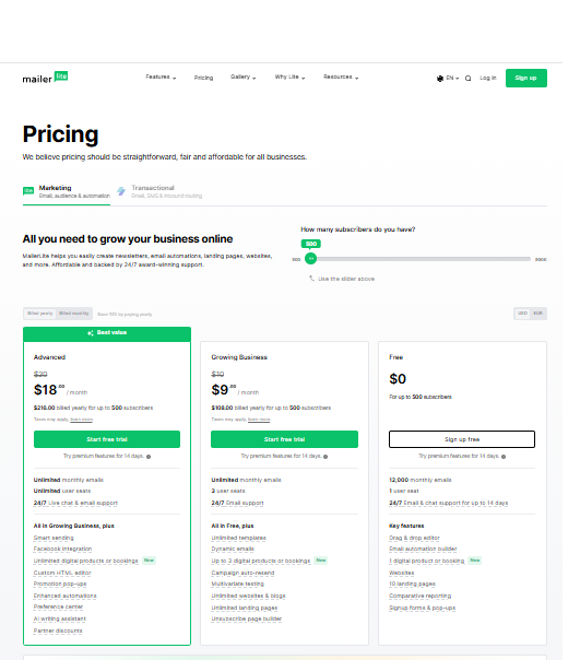 "MaiLerlite Pricing And Plans"