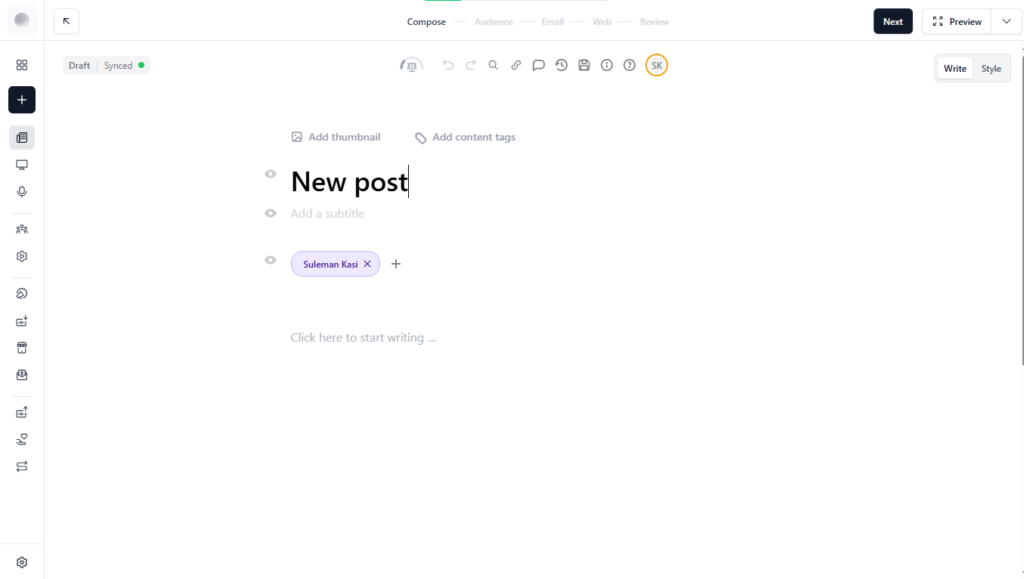 Beehiiv newsletter editor interface in Kit vs Beehiiv comparison