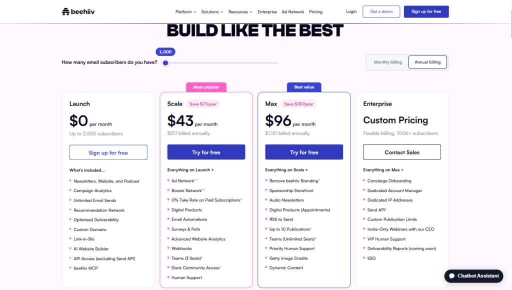 Beehiiv pricing plans comparison