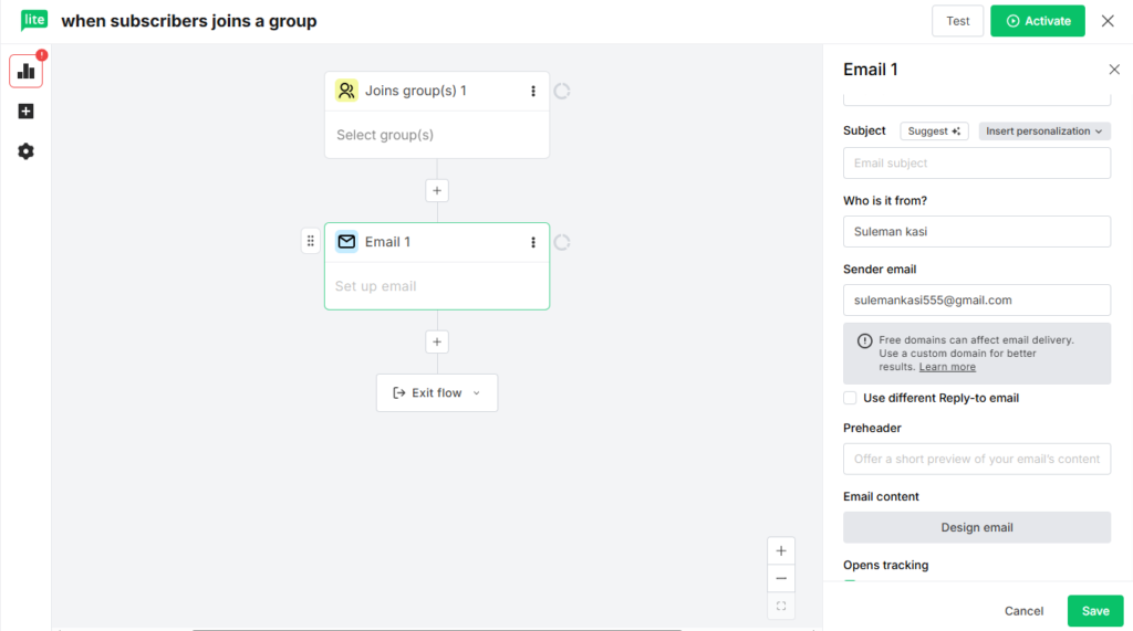 MailerLite automation workflow builder with triggers and actions