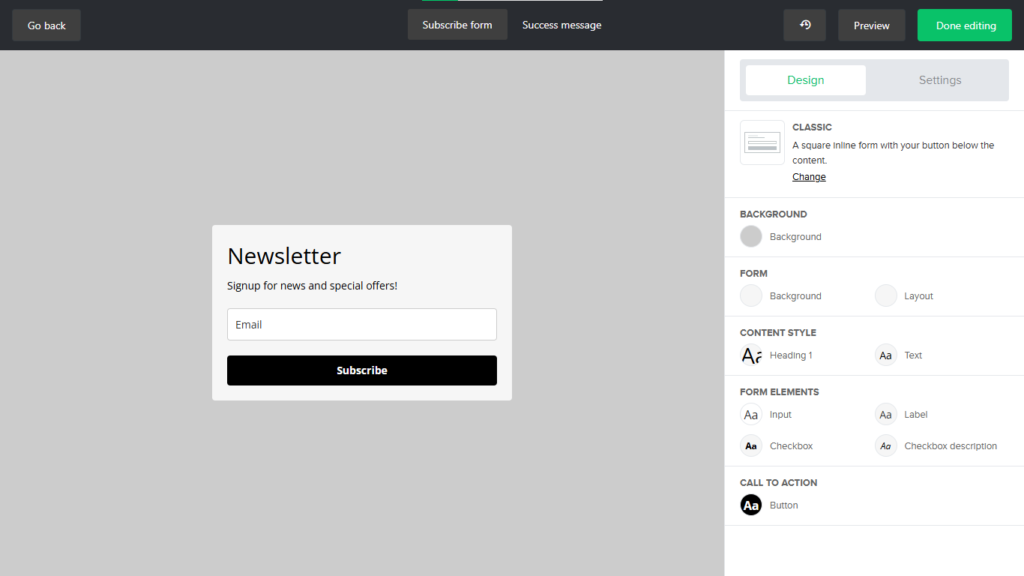 MailerLite signup form builder for email list growth