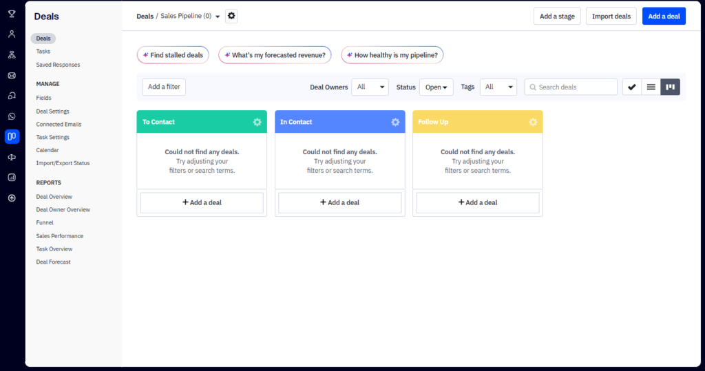 ActiveCampaign contacts and CRM management page