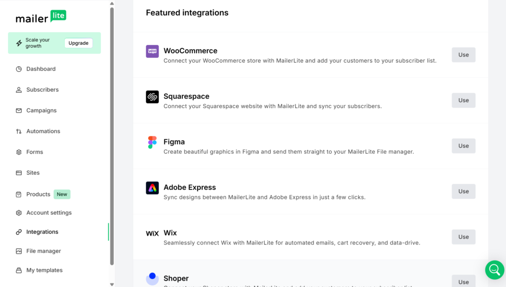 MailerLite integrations marketplace